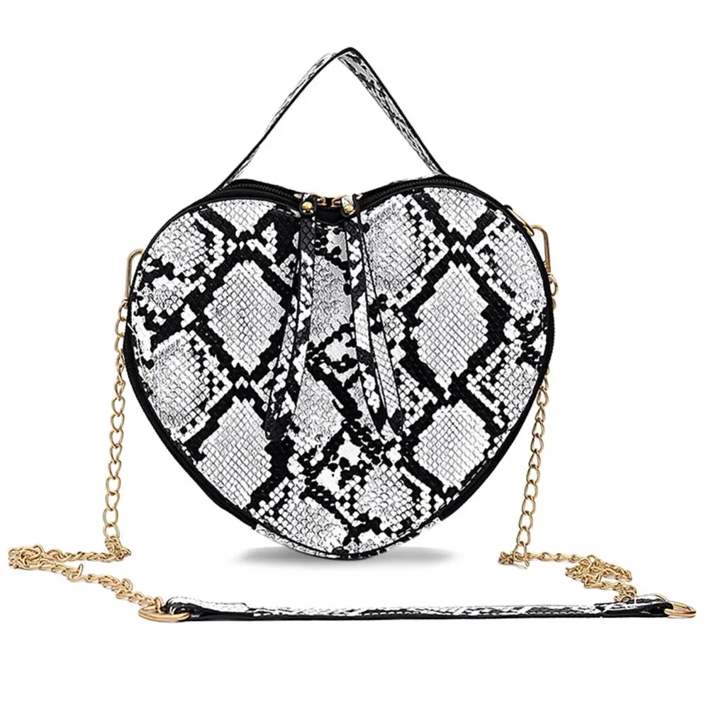

Women Handbags Retro Serpentine Chain Heart Shaped Bag Printed Small PU Snake Leather Small Messenger Bag Totes Dropshipping
