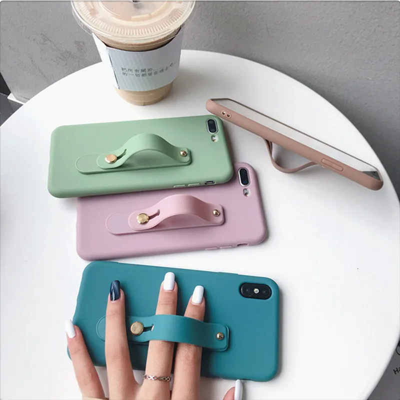 Ремешок на запястье кронштейн чехол для телефона для iphone 11 Pro Max XR XS MAX X 7 8 6 6s Plus карамельный цвет Силиконовые мягкие чехлы держатель на руку