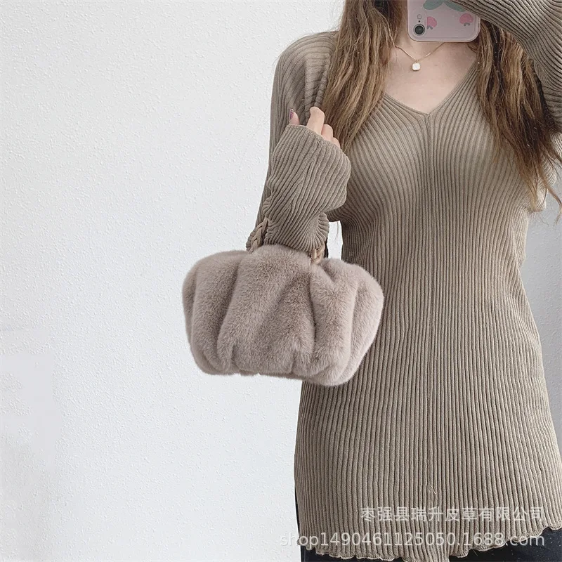 Women's Shopper Bag Plush Tote Shoulder Bags For Women 2021 Fluffy Female Handbag Fur Ladies Hand Shoppers Bag Black Sac A Main