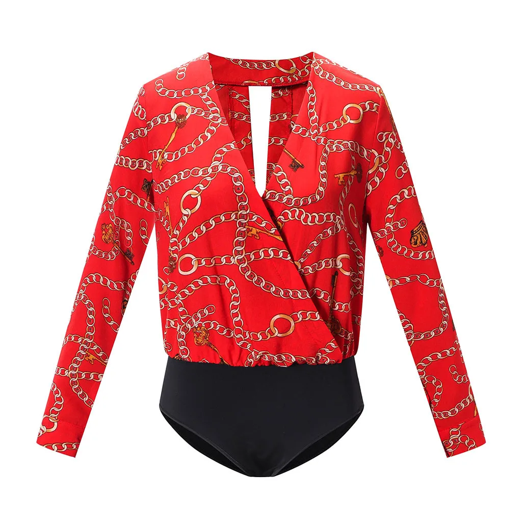 RD MISSOMO Rompers Womens Jumpsuit Long Sleeve High Waisted Wide Playsuits Chain Print Sexy Satin Beach jumpsuits for women - Цвет: RD