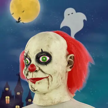 

Horror Scary Clown Mask with Red Hair Latex Full Face Halloween Costume Props Q6PE