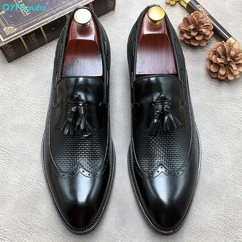 

QYFCIOUFU 2019 Autumn New Fashion Genuine Leather Business Office Shoes Men Classic Oxford Shoes Tassel Male Formal Dress Shoes
