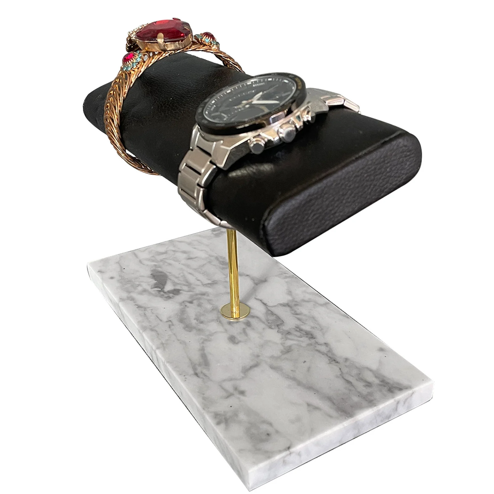 Pu Leather Marble Watch Stand Holder Bracelet Bangles Watch Placement T