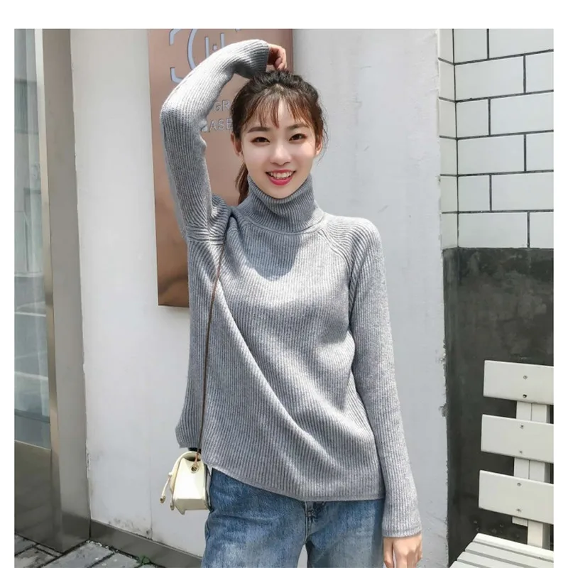 

Slim Turtleneck Warm Solid Stripe Turtleneck Long Sleeve Knitted Sweater Pullover Fashion Winter Sueter Muje New 2019 Women