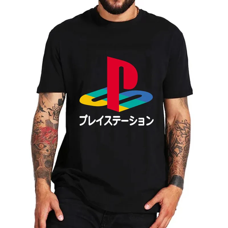 Retro PS Logo T shirts Xbox Vedeo Game playstation T-shirts Men Streetwear Tee shirt HipHop Pure Cotton PS1-PS6 Short Sleeve boy | Мужская