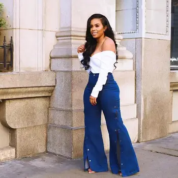 

Women High Waist Elastic Wide Leg Jeans Wide Leg Pants Fashion Solid Split Loose Jeans Office Lady Denim Pants Butt Lift Pants