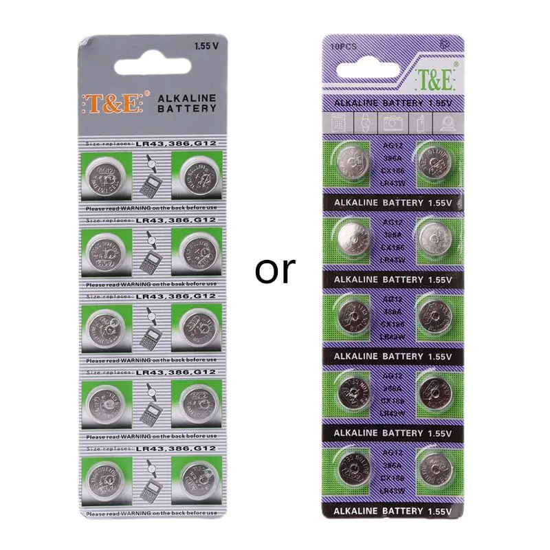 

10PCS Alkaline Battery AG12 1.5V LR43 386 Button Coin Cell Watch Toys Batteries Control Remote SR43 186 SR1142 LR1142