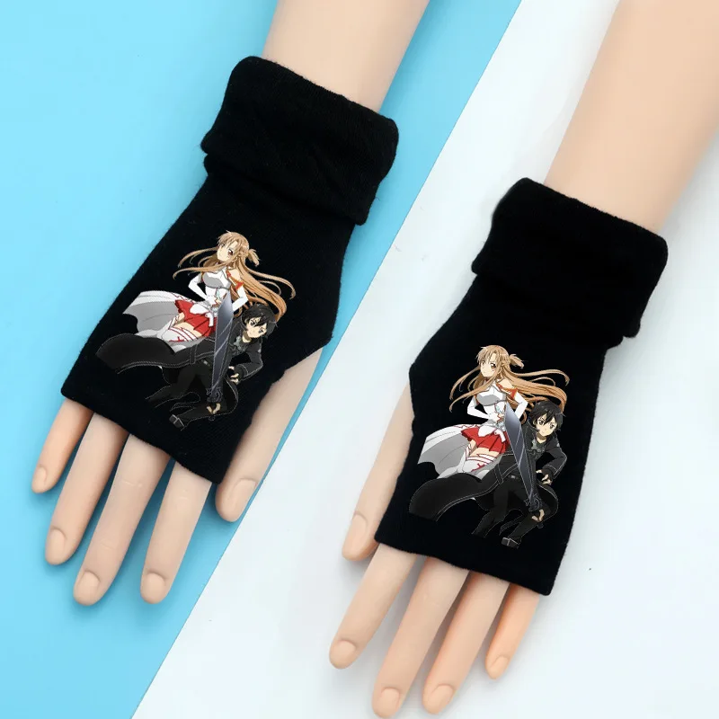 Sword Art Online вязаные перчатки SAO Kirito, теплые хлопковые рукавицы на запястье, модные аксессуары для косплея, подарок на зиму