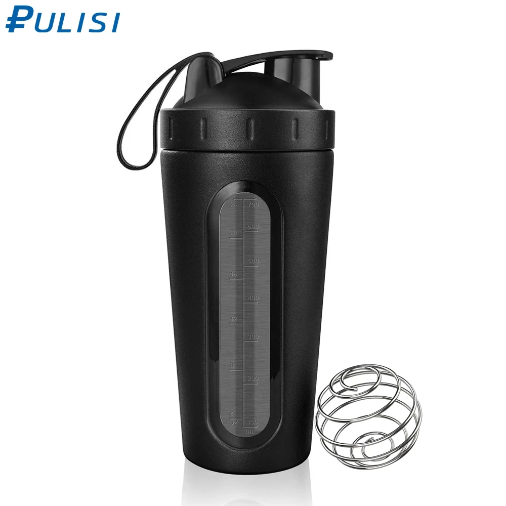 

PULISI 28oz Protein Shaker Bottle Stainless Steel Shaker Cup Visible Window Leak Proof Gym Bottle & Shaker Ball Dishwasher Safe