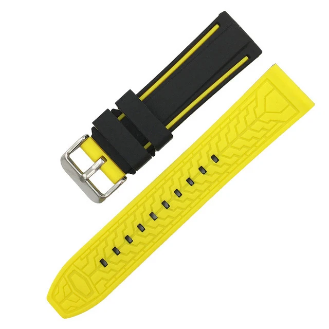 Soft Silicone Sport Watchband 20mm 22mm 24mm 26mm Rubber Diving Waterproof Men Replacement Bracelet Band Strap Watch Accessories Black-Yellow-07