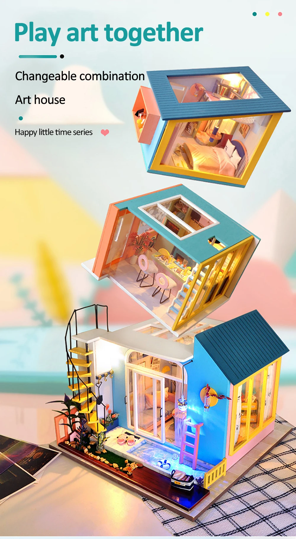 Cutebee Art Color House 3 Floor DIY Miniature Villa