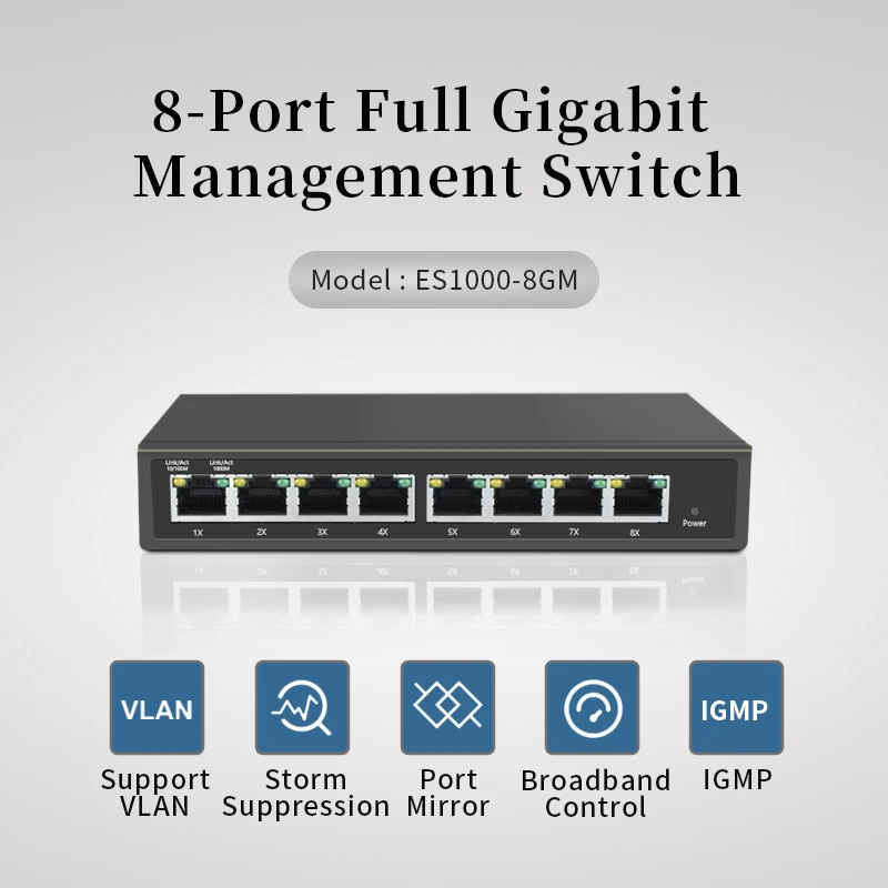 8 Port 10/100/1000Mbps Managed Switch IGMP VLAN port mirror 8 port gigabit smart mirror switch