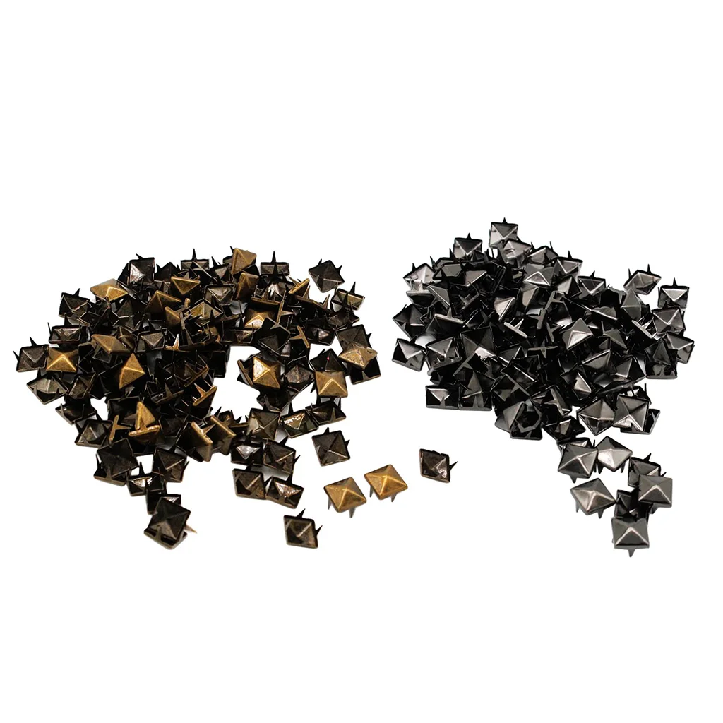 100 Sets Metal Square Pyramid Rivet Stud Spikes For Clothes Shoes Bags Decor 10mm