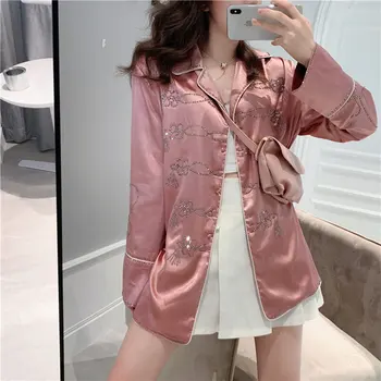 

Alien Kitty Pink Satin Office Ladies Casual Luster Sweet Vintage All Match Fresh Feminine Stylish Slimming Women Loose Blazers