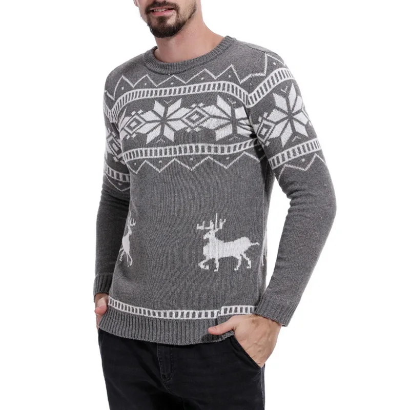 Sfit Мужской Повседневный свитер, Рождественский пуловер с круглым вырезом и принтом оленя, Осень-зима, вязаный джемпер, свитера, облегающая мужская одежда