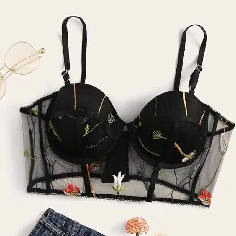 Сексуальные женщины вышивка мягкий пуш-ап кружева цветочные Bralette бюстгальтер нижнее белье/по