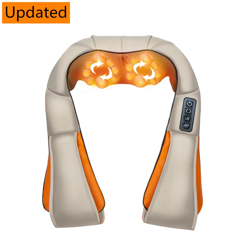 U Shape Electrical Shiatsu Back Neck Shoulder Body Massager Infrared Heated Kneading Car Home Health Care Relaxation Massager - Color: Updated