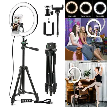 

LED Selfie Ring Light 10/12 inch Metal Dimmable Camera Phone Ring Lamp With Stand Tripods For Makeup Video Live Studio YoutubeNE