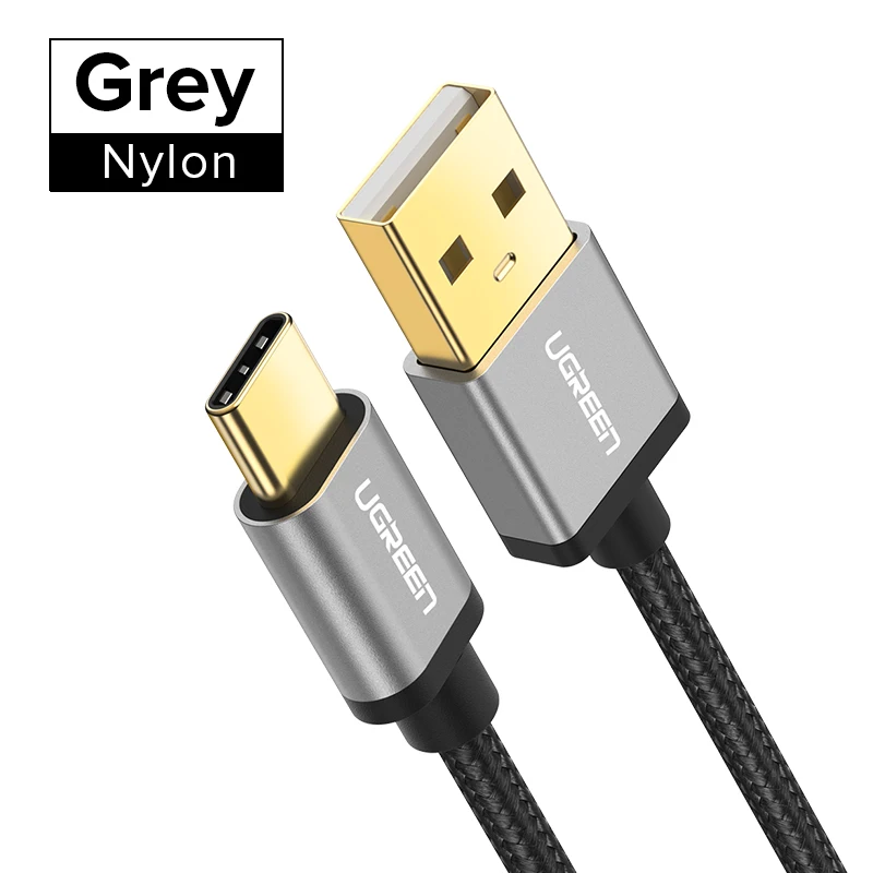 Nylon Grey Ugreen usb type C кабель USB C кабель передачи данных для быстрой зарядки для samsung Galaxy S9 S8 Plus мобильный телефон зарядное устройство кабель для Xiaomi Mi 8 - Цвет: Nylon Grey