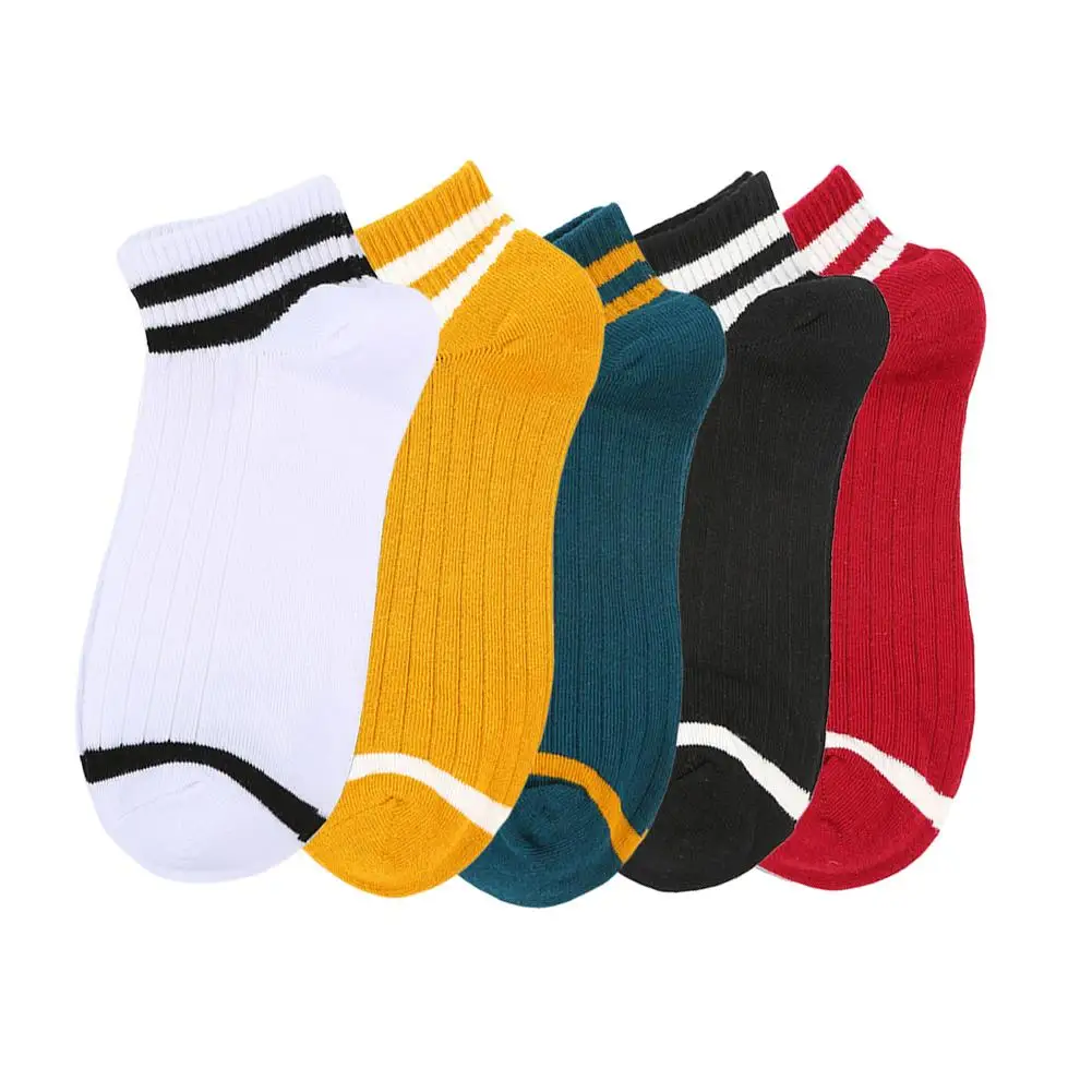 PF/женские хлопковые полосатые носки весенне-летние хлопковые носки в полоску для мальчиков и девочек однотонные носки низкие носки
