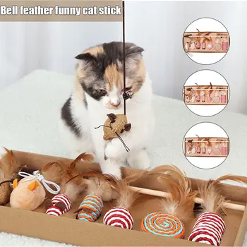 

New Hot Cat Toys Kitten Toys Cat Feather Teaser Toy Bells for Cat Puppy Kitty Kitten 7pcs Set SMD66