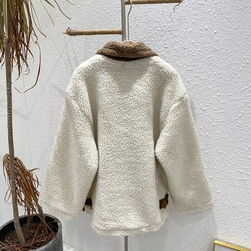 Mooirue осенне-зимние женские куртки из овечьей шерсти, винтажные уличные Лоскутные карманы, корейский стиль, верхняя одежда, теплые женские пальто
