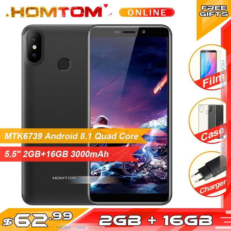 HOMTOM C2 5," 18:9 HD+ 4G смартфон Android 8,1 четырехъядерный 2 Гб ОЗУ 16 Гб ПЗУ мобильный телефон с функцией распознавания лица 3000 мАч