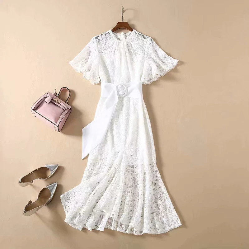 white flare out dress