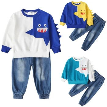

Boys Cartoon Sweater Long Sleeve Top+Jeans Set Autumn & Winter Boys Treey Top Denim Pant 2Pcs Sets Outfits Cotton Blend Suit D30