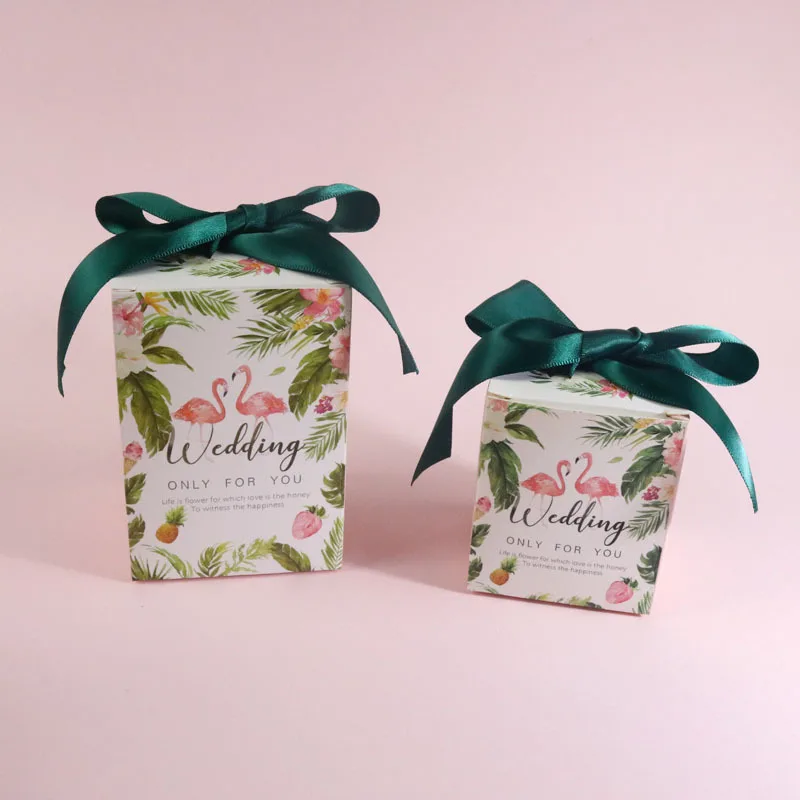 

10pcs Creative Flamingo Gift Box Marble Paper Bag with Ribbon Wedding Chocolate Cake Packing Gift Paper Boxes Party Supplies