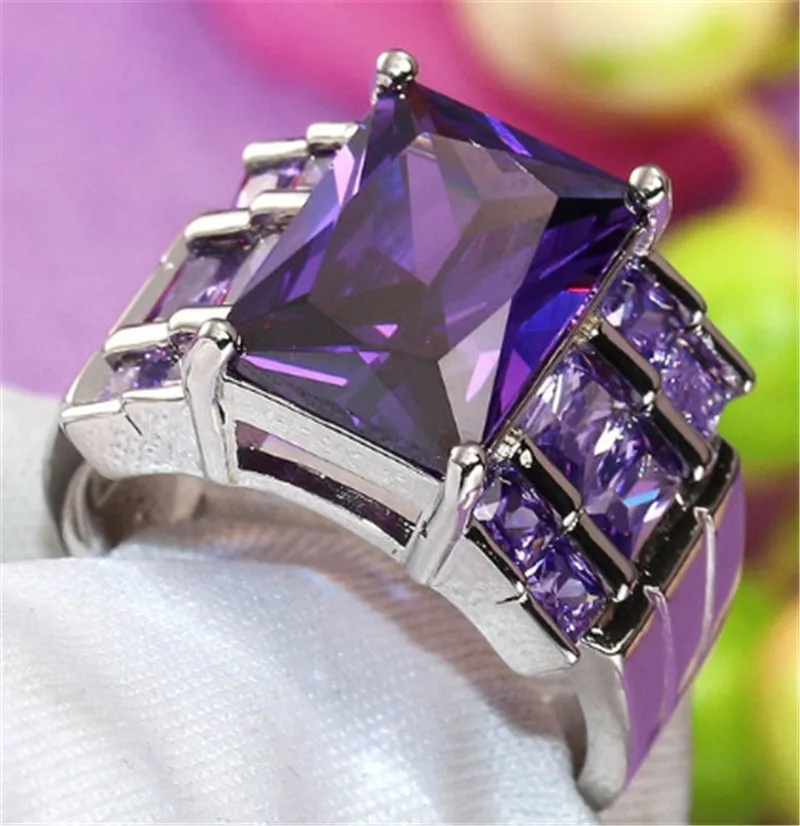 Модные элегантные фиолетовые кольца принцессы с кубическим цирконием AAA для свадьбы, брендовые кольца для женщин, очаровательный подарок, Anillos