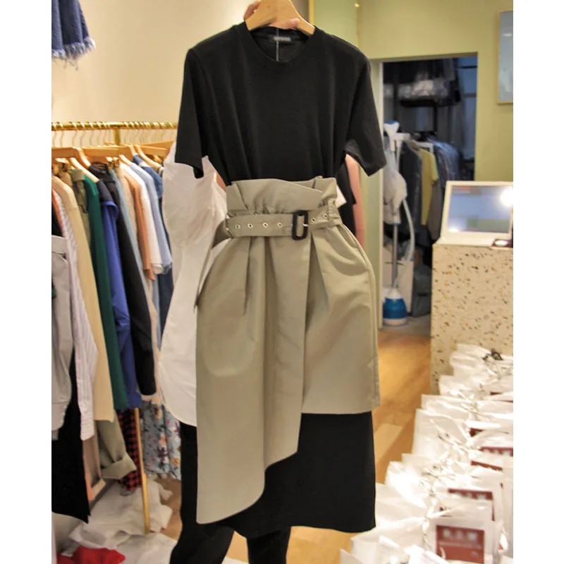 Neploe/корейские женские платья из двух частей с коротким рукавом в стиле пэчворк, новое модное платье с круглым вырезом, летнее платье нового дизайна 68404