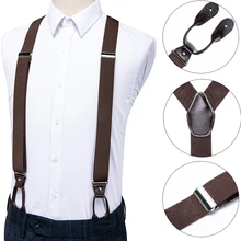 DiBanGu мужские подтяжки кожа коричневый сплошной дизайн 6 кнопок Мода Brace ремень Suspensorio Регулируемый Ligas Tirante BD-506