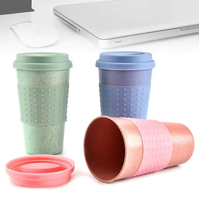 Reusable Water Cup Cola Coffee Cups Wheat Straw Healthy Drink Bottle Multi-Functional With Lid Coffee Mug Portable Travel Mugs 5