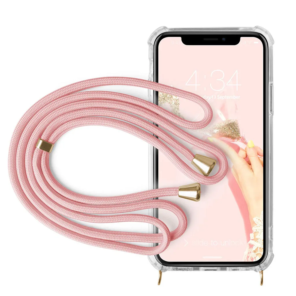 Binmer for iPhone X Lanyard fashion phone case lanyard neck strap with retractable string silicone cover Hot Phone Case |