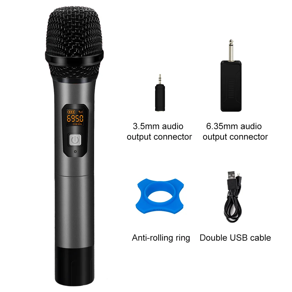 Профессиональный беспроводной микрофон Карманный УКВ Динамический микрофон Беспроводная микрофонная система для караоке PA системный динамик XIAOKOA - Цвет: Серебристый
