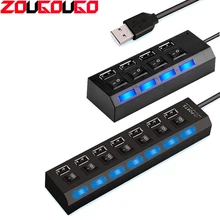 Usb-хаб 2,0 Супер Скорость 480 Мбит/с 4/7 Порты Портативный Micro USB 2,0 HUB разветвитель с светодиодный светильник для ноутбука Планшетные ПК USB 2,0 концентратор