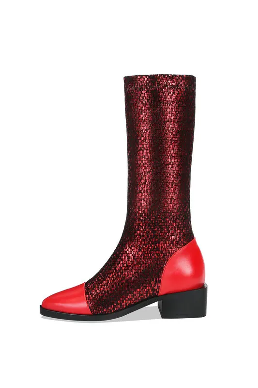 Salu Mixed Colors Real Leather Women Knee High Boots Warm High Heels Night Club Sheos Woman Classic Big Size Western Boots