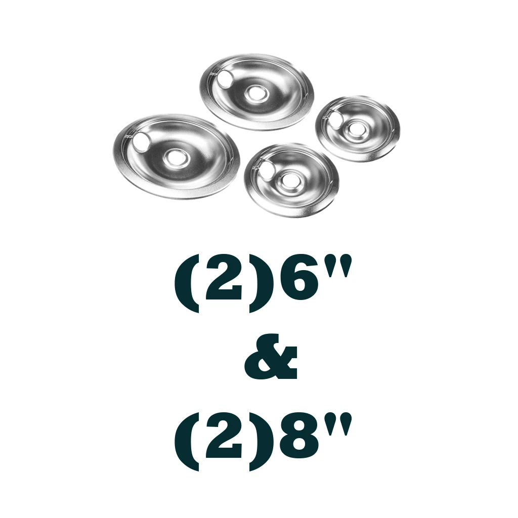 Replacement Stove Range Oven Drip Bowl Pan, 2 Small 6inch & 2 Large 8inch, Chrome Finished