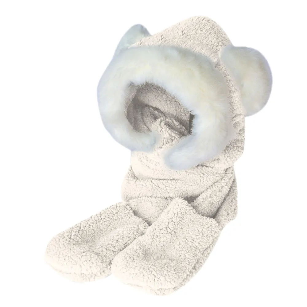 Женский зимний теплый пушистый шарф-капюшон из искусственного меха - Цвет: White