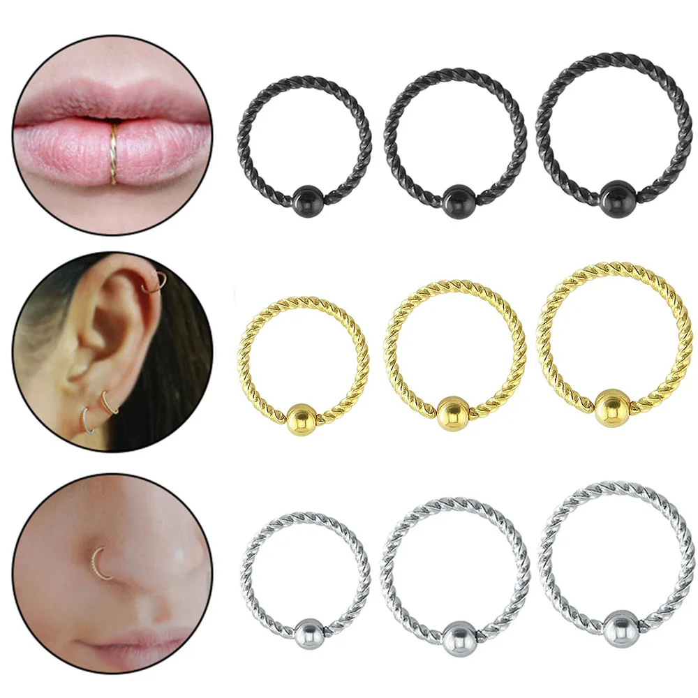 

1Pc 6/8/10mm Opening Stainless Steel Twist Nose Rings Lip Rings Hoops Ear Nose Studs Body Piercing Jewelry Earrings