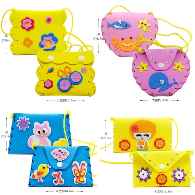 Children DIY Handmade Craft Kits Toy Sew Your Own Purses Colorful EVA Foam Sewing Bags 3D Gem Crystal Stickers Decoration 5