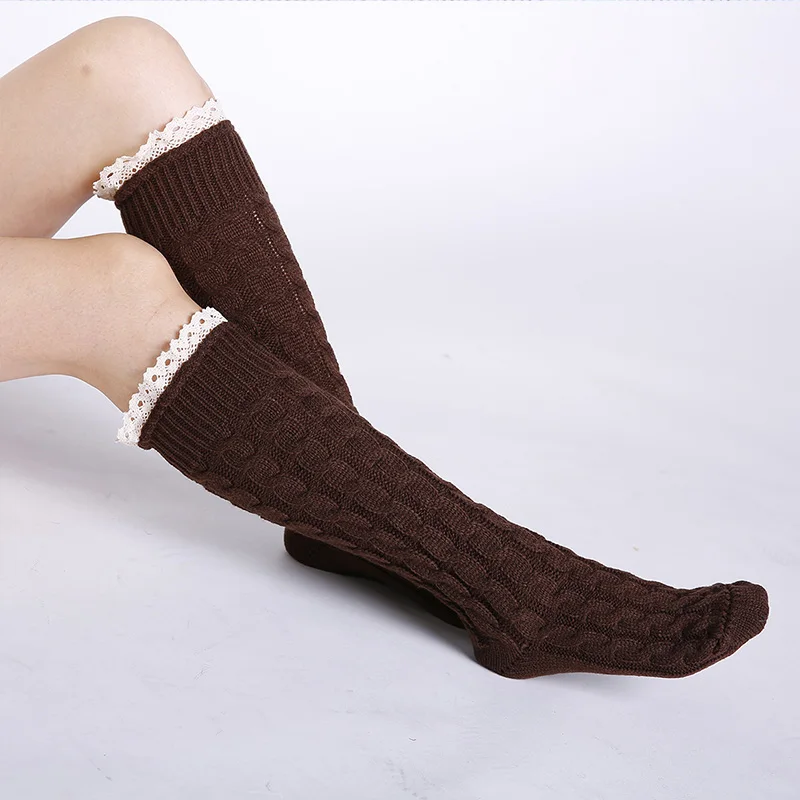 coffee YOZIRON/однотонные вязаные гетры для женщин; Зимние Вязаные гольфы для девочек; повседневные осенние гетры; женские кружевные сапоги; носки - Цвет: coffee