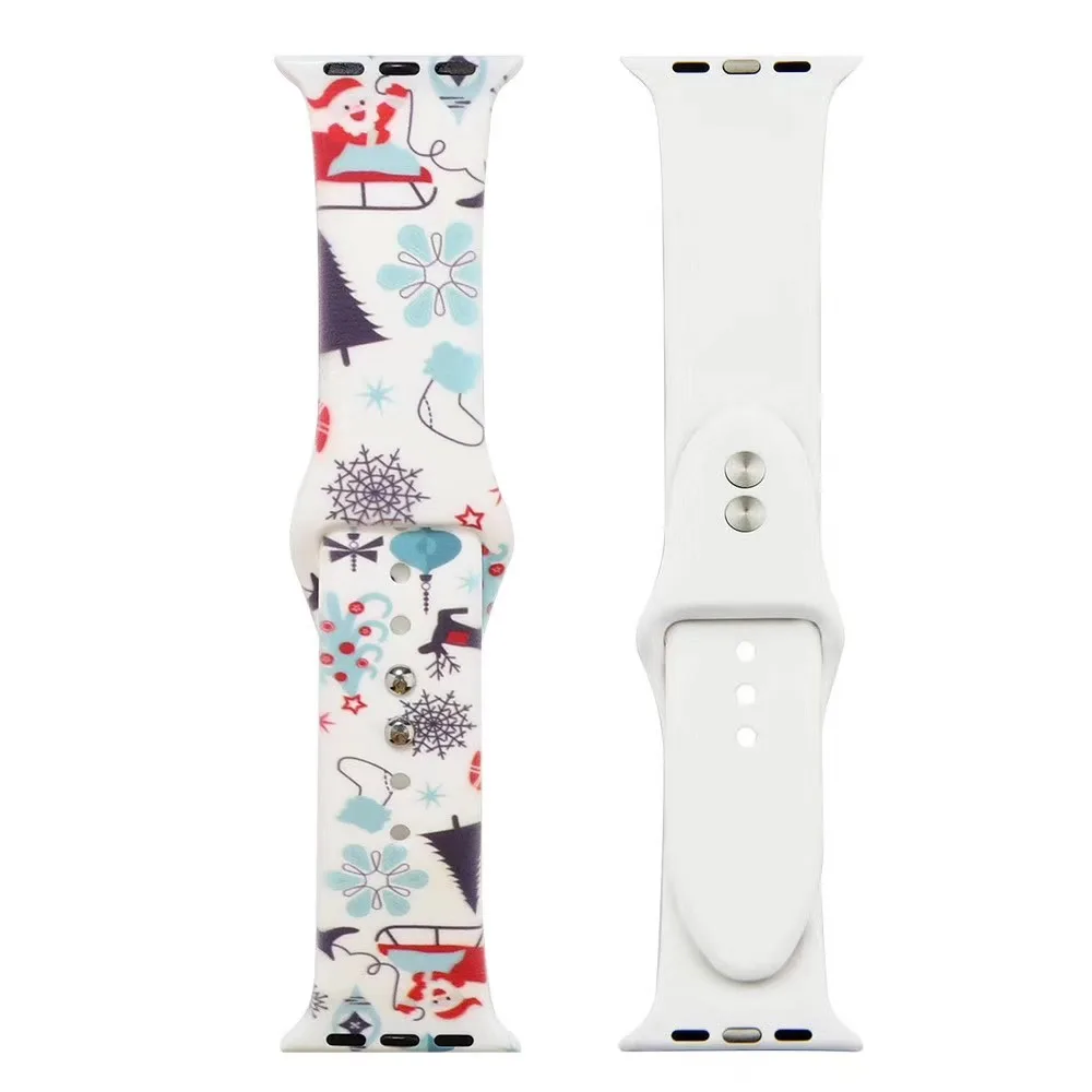 color 2 Подарочный ремешок для часов для Apple Watch series 5, 3, 2, 1, новогодний силиконовый ремешок с принтом для iWatch 4, рождественские наручные часы 40, 44, 38, 42 мм - Цвет ремешка: color 2