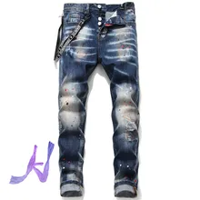 DSQ2 pantalones vaqueros rasgados para hombre, Jeans de la mejor calidad, estilo Hip Hop, pintura con roturas, dsq