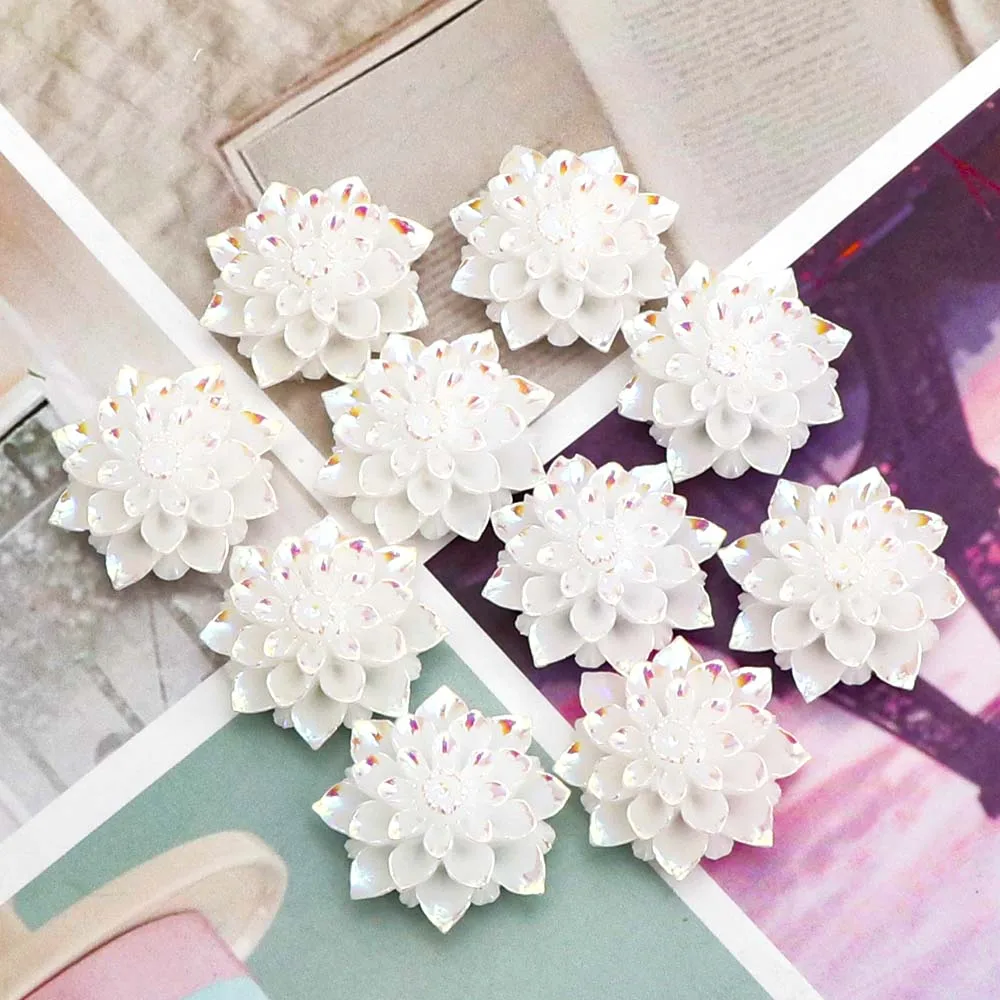 High Quaity 10Pcs 20mm White Flatback Resin Flower Embellishments For Weding Scrapbooking