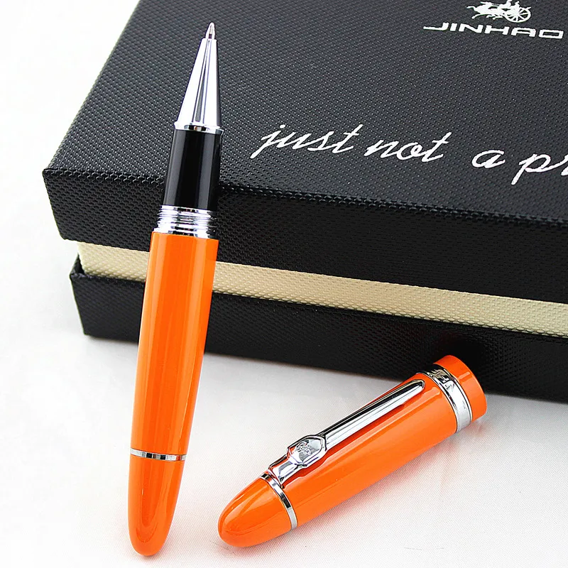 

Jinhao Шариковая ручка оранжевая ручка с серебряной клипсой материал Escolar шариковая ручка Caneta Роскошные школьные офисные канцелярские принадлежности