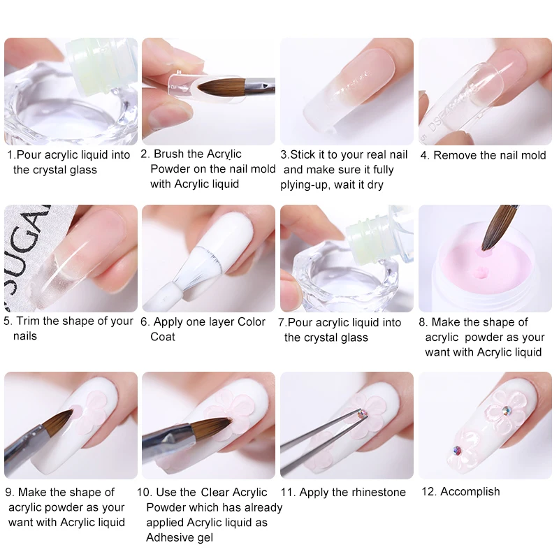 3 кастрюли резные-акриловое волокно-порошок ногтей полимерный 3D розовый, белый, прозрачный акриловый порошок пыли для лака для ногтей, наращивание ногтей накладные Резьба Порошок