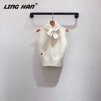 

LINGHAN Fashion Embroidery Wool Sweater Women's Casual Sleeveless Pullover Designer Spring Autumn New