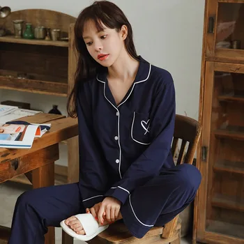 

100% Cotton Pajama Sets for Women 2020 Spring Korean Long Sleeve Pyjama Femme Sleepwear Loungewear Homewear Pijama Mujer Clothes
